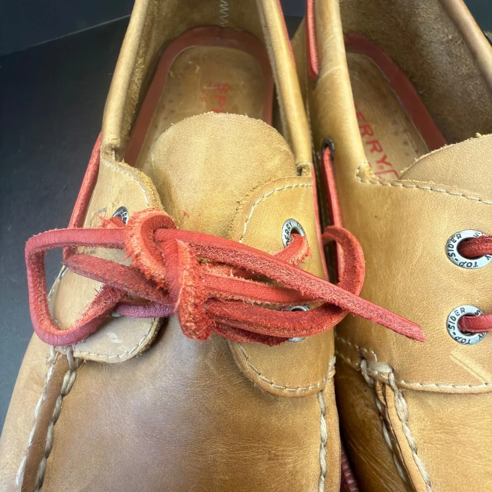 Sperry Top-Sider Mens Authentic Original Leather Boat Shoes Tan Red Sole Laces